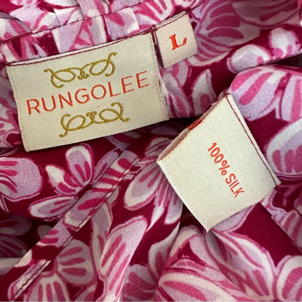 Rungolee Francesca Fuchsia Taffiti Floral Silk Top Size Large